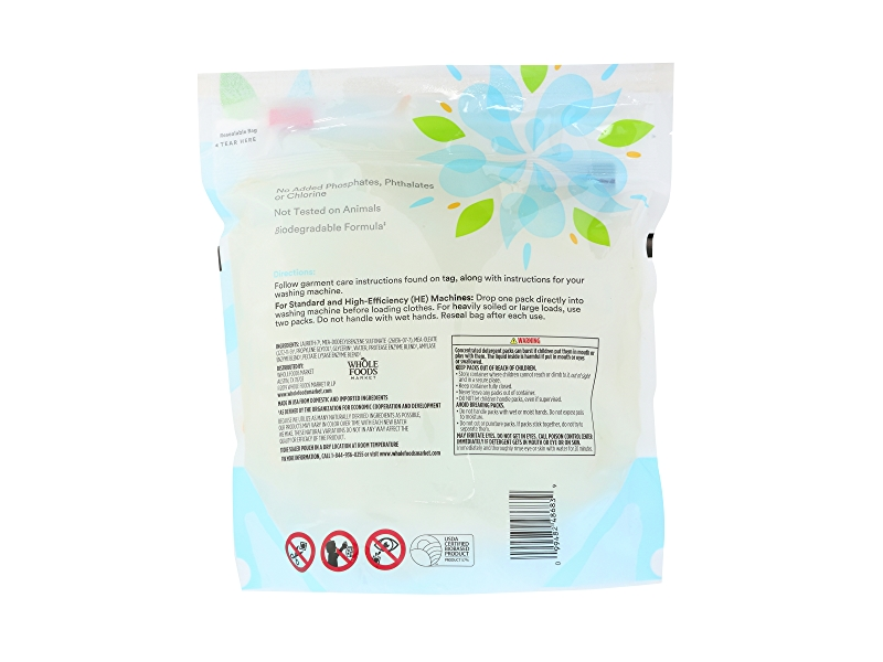 365 Whole Foods Market Liquid Detergent Laundry Packs, Unscented, 28.6 oz / 810 g