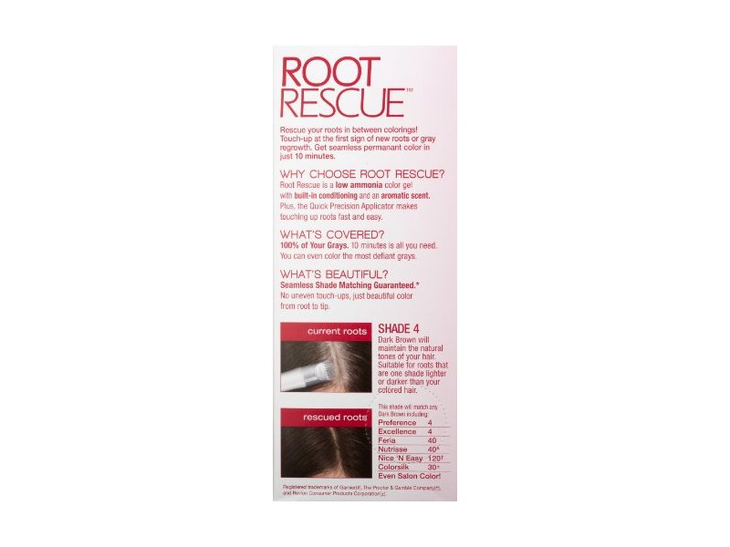 L'Oreal Paris Root Rescue 10 Minute Root Coloring Kit, 4 Dark Brown, 1 Application.