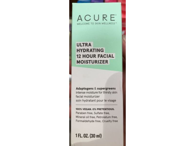 Acure 12 Hour Facial Moisturizer, Ultra Hydrating, Adaptogens & Supergreens, 1 fl oz/30 mL