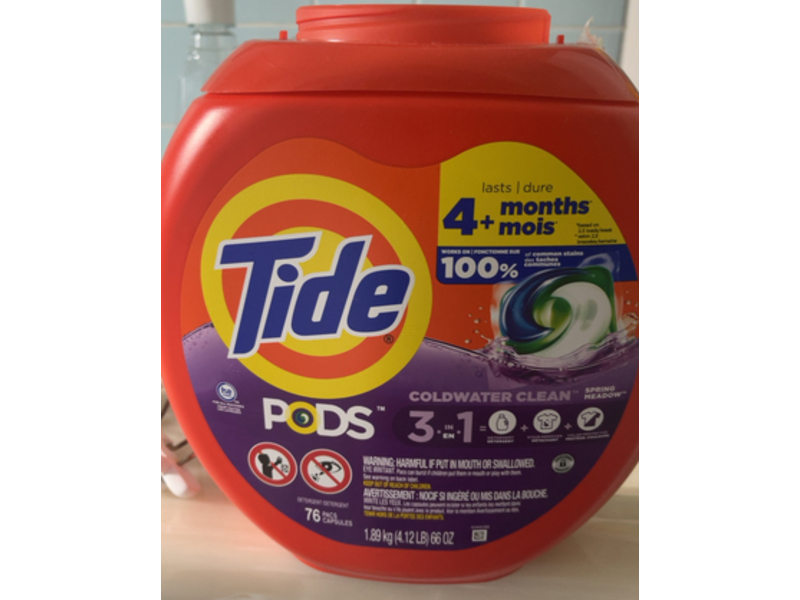 Tide Laundry Detergent Pods, Spring Meadow Scent, 66 oz/1.86 kg, 76 Count