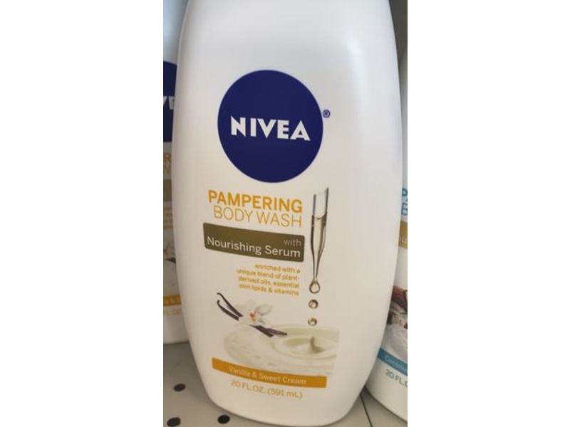 Nivea Pampering Body Wash, Nourishing Serum, Vanilla & Sweet Cream, 20 fl oz/591 mL