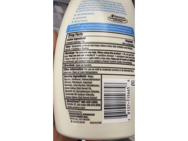 Aveeno Eczema Therapy Daily Moisturizing Cream, Relieves Dry, Itchy, Irritated Skin, 12 fl oz/354 mL