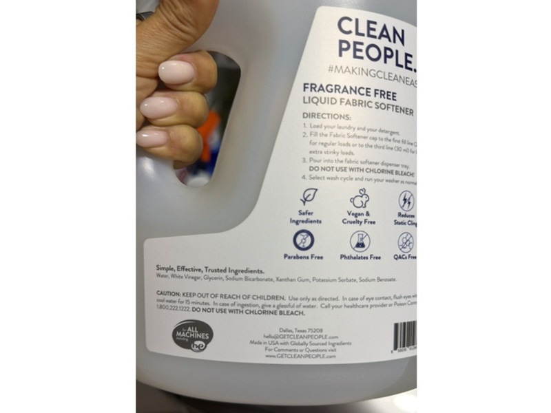 Clean People. Liquid Fabric Softener, Fragrance Free, 70 Loads, 50 fl oz/1.48 mL
