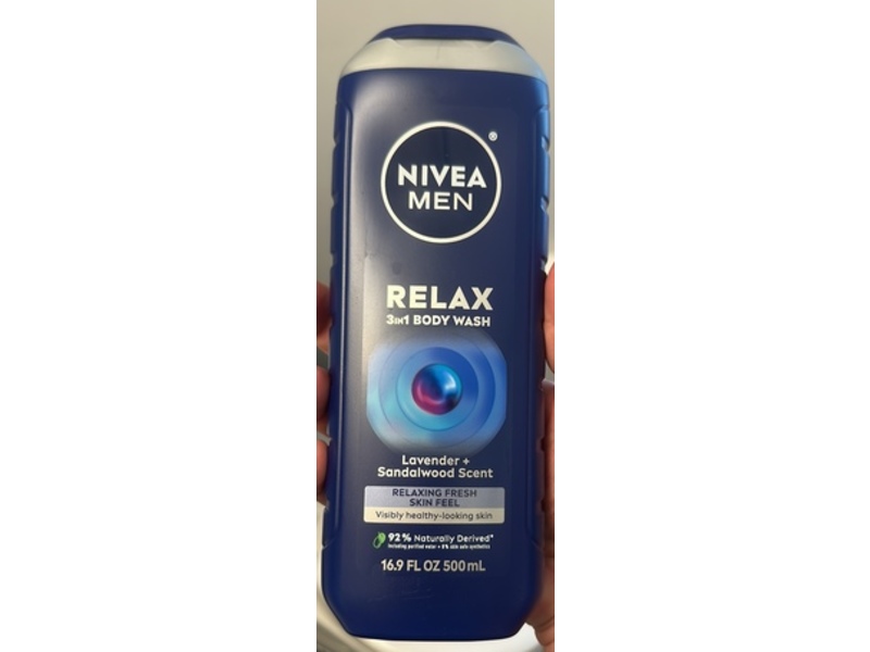 Nivea Men 3 In 1 Relax Body Wash, Lavender+Sandalwood Scent, 16.9 fl oz/500 mL
