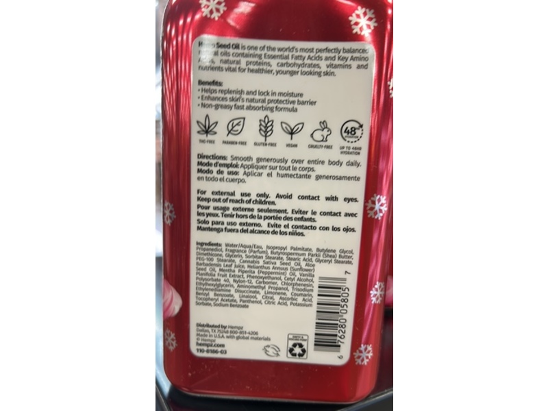 Hempz Body Moisturizer, Pink Peppermint Meringue, 17 fl oz/500 mL