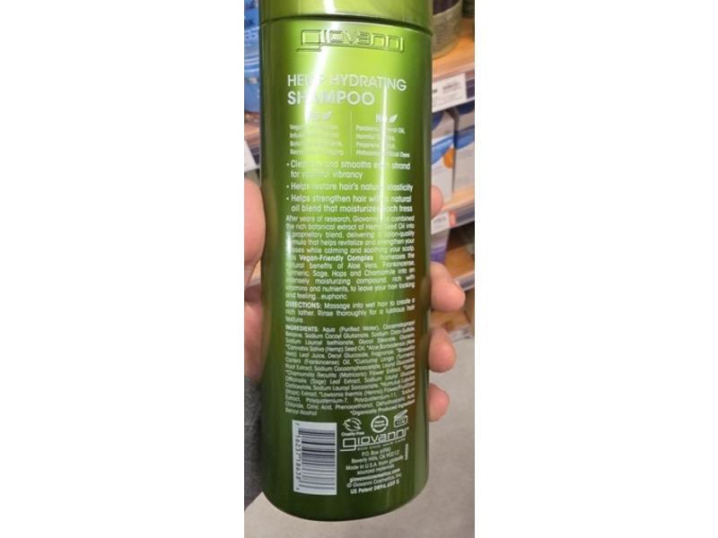 Giovanni Hydrating Shampoo, Hemp, 13.5 fl oz/399 mL