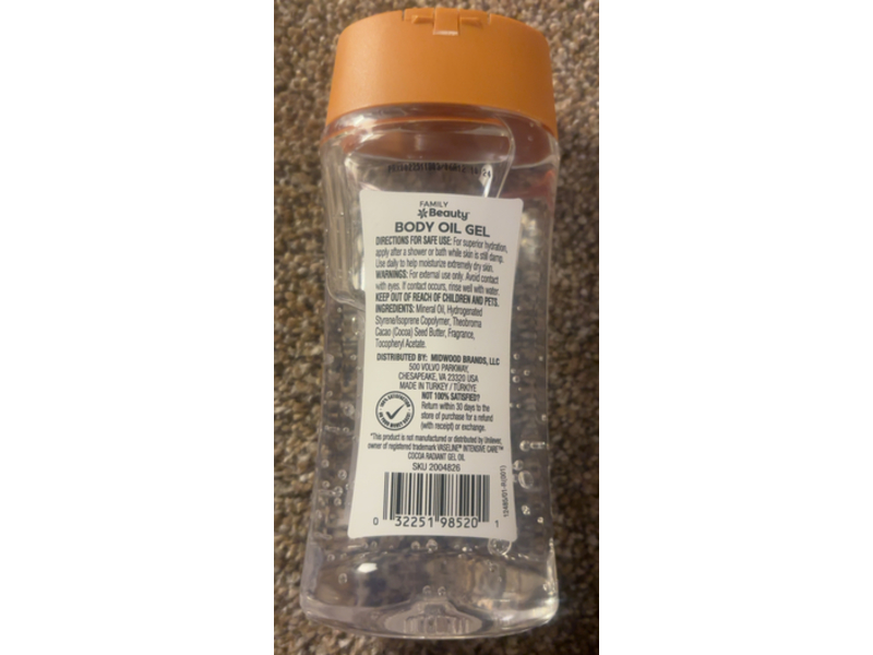 Family Beauty Vitalizing Body Oil Gel, Cocoa Butter, 6.8 fl oz/ 201 mL