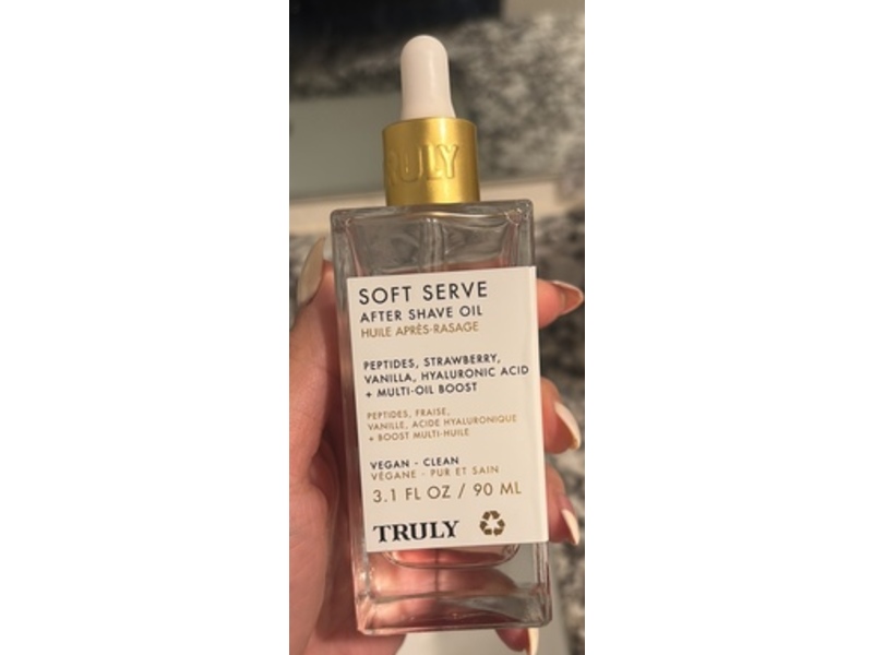Truly Soft Serve After Shave Oil, Peptides + Strawberry + Vanilla + Hyaluronic Acid & Multi-Oil Boost, 3.1 fl oz/90 mL