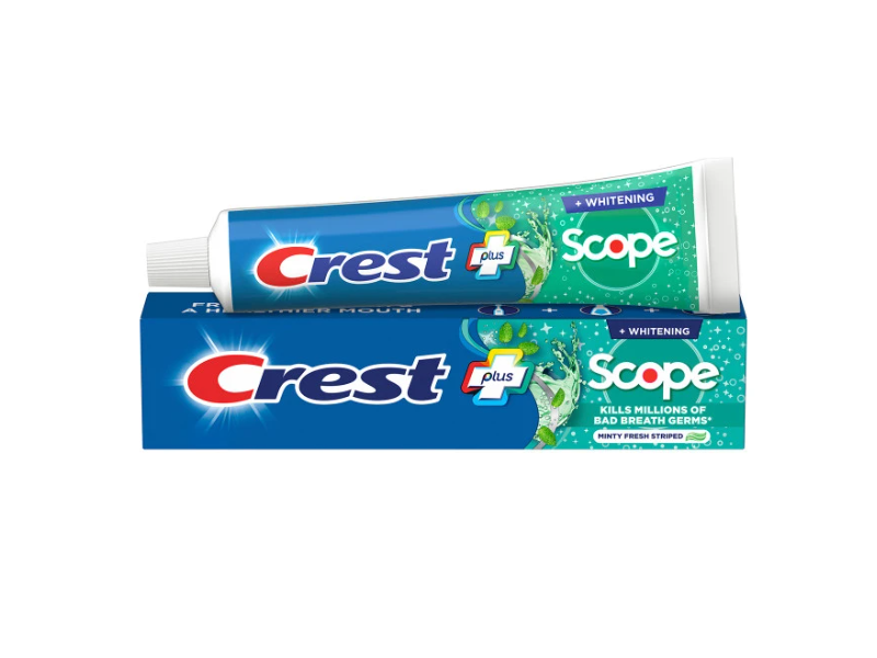 Crest + Scope + Whitening Fluoride Toothpaste, Minty Fresh, 2.7 oz/76 g, Pack Of 12