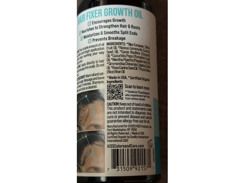 Kiss Colors & Care Hair Fixer Growth Oil, 4.5 fl oz/133 mL
