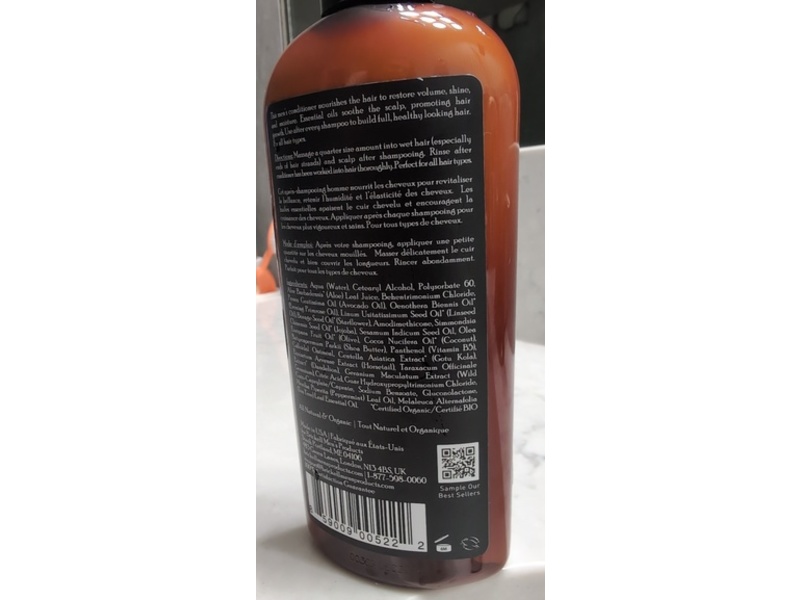 Brickell Men's Revitalizing Hair Conditioner, Aloe Borage Oil & Avocado Oil, 8 oz/237 mL