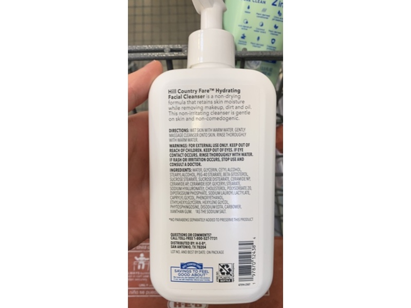 Hill Country Fare Hydrating Facial Cleanser, Ceramides & Hyaluronic Acid, 12 fl oz/355 mL