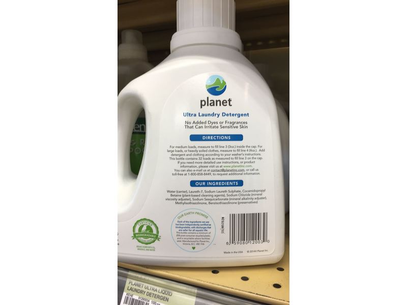 Planet Ultra Liquid Laundry Detergent, Free & Clear, 100 fl oz /2.96 L