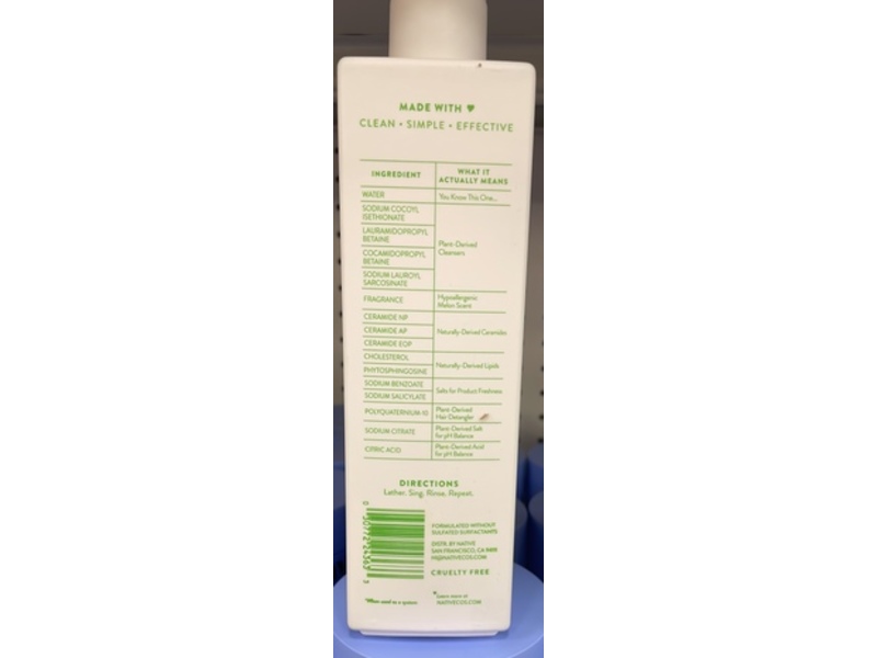 Native Sensitive Series Restoring Shampoo, Bare Melon, 18 fl oz/532 mL