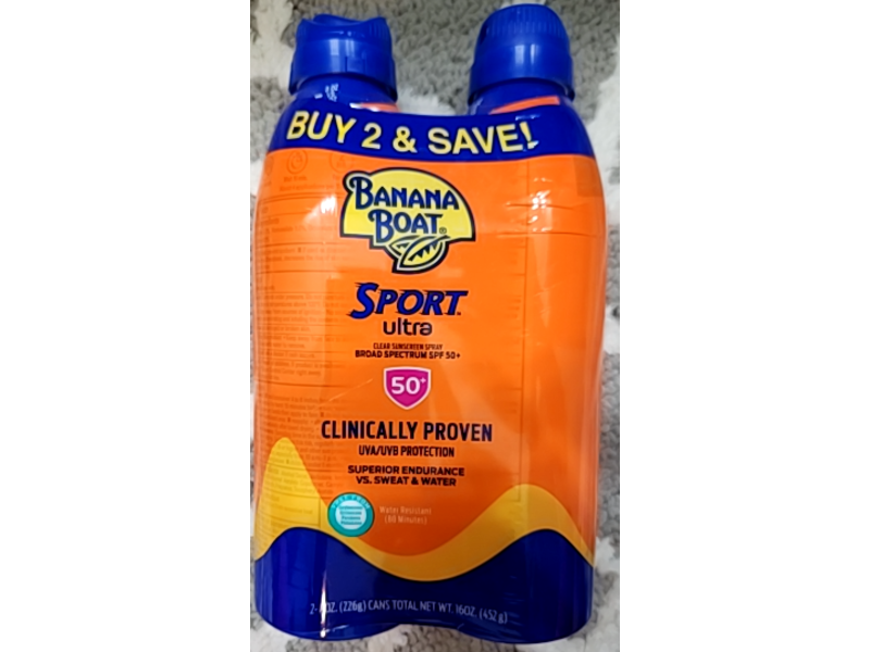 Banana Boat Sport Ultra Clear Sunscreen Sprey, SPF 50+, 16 oz/452 g, Pack Of 2