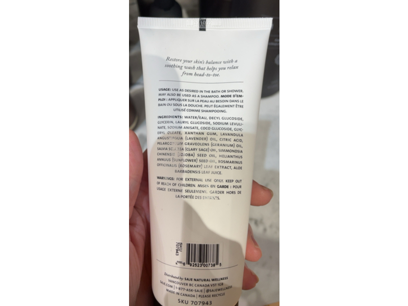 Saje Relaxing Body Wash, Lavender & Friends, 6.6 fl oz/195 mL