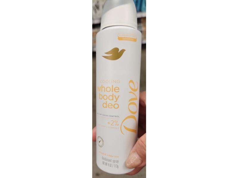 Dove Whole Body Deodorant Cooling Spray, Peach & White Tea, 4 oz/113 g