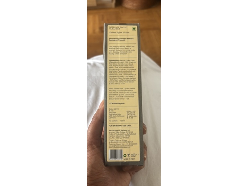 Forest Essential Delicate Facial Cleanser, Kashmiri Saffron & Neem, 4.39 fl oz/130 mL