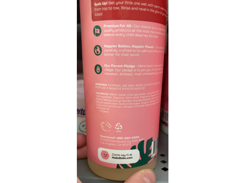 Hello Bello Kids Premium Shampoo & Body Wash, Watermelon, 16.7 fl oz/493 mL