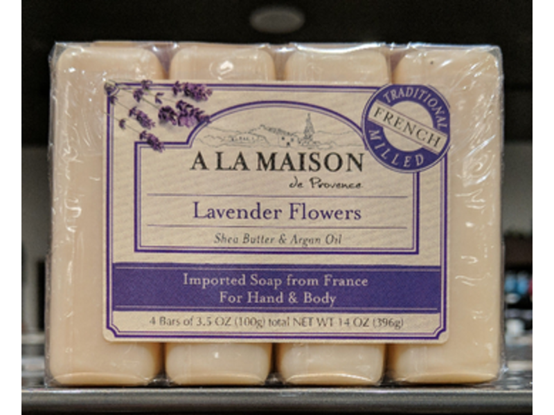 A La Maison De Provence Bar Soap, Lavender Flowers, 3.5 oz/100 g, 4 Bars