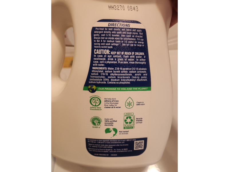 Arm & Hammer Laundry Detergent, Free & Clear, 105 Loads, 105 fl oz/3.10 L