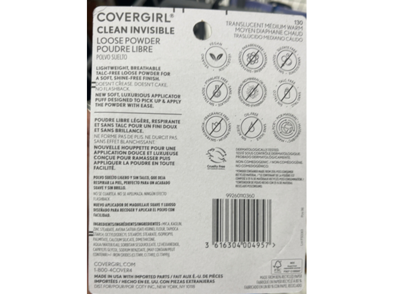 Covergirl Clean Invisible Loose Powder, 130 Translucent Medium Warm, 18 g