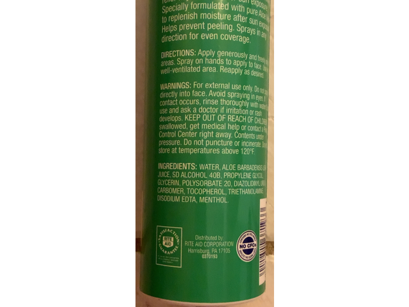 Rite Aid Aloe Continuous Spray, Menthol, 6 fl oz.177 mL