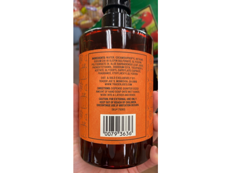 Trader Joe's Hand Soap, Vanilla Pumpkin, 16 fl oz/473 mL