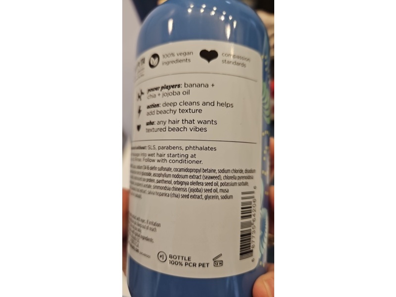 Pacifica Beachy Texture Foam Shampoo, Banana Cream, 12 fl oz/355 mL