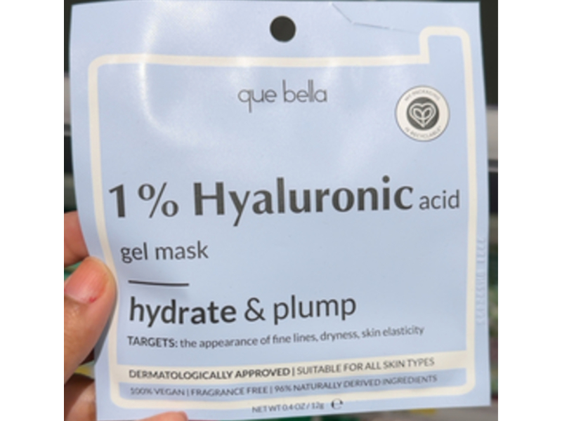 Que Bella 1% Hyaluronic Acid Gel Mask, Hydrate & Plump, 0.4 oz/12 g