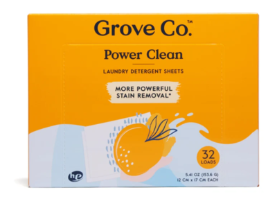 Grove Co Power Clean Laundry Detergent Sheets, Mango & Tangerine, 32 Loads, 32 Count