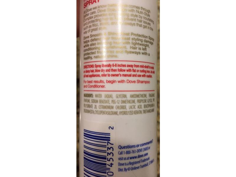 Dove Style + Care Smooth & Shine Heat Protection Spray, 6.1 fl oz/180 mL