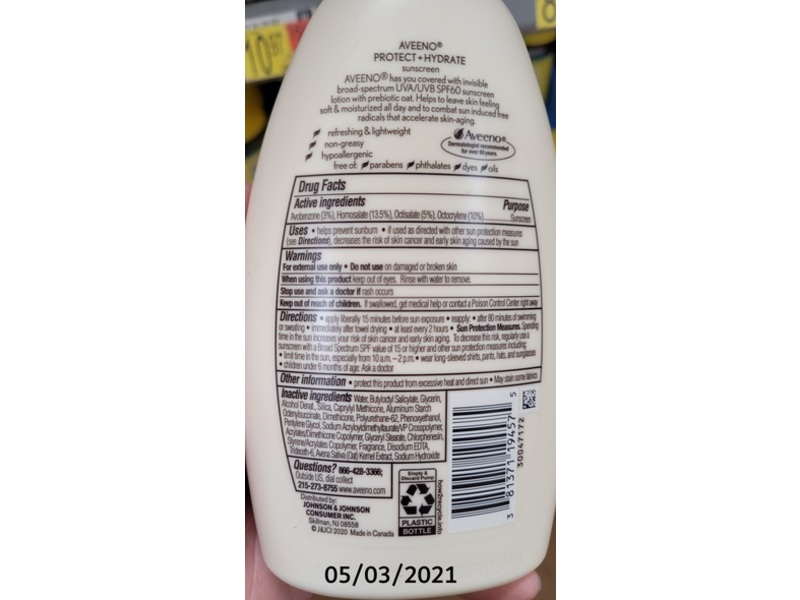 Aveeno Protect + Hydrate All-Day Hydration Sunscreen, SPF 60, Prebiotic Oat, 12 fl oz/354 mL