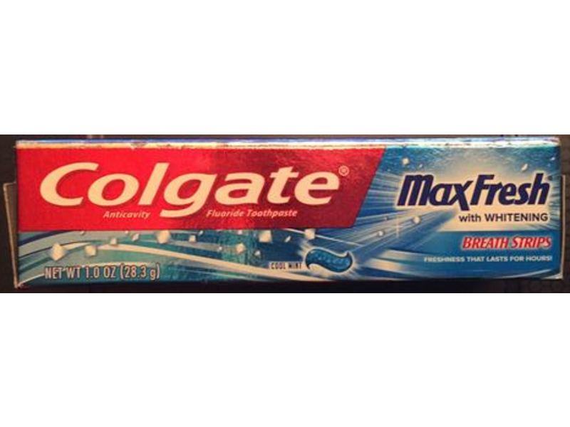 Colgate Fluoride Anticavity Toothpaste, Maxfresh Whitening, Breath Strips, Cool Mint, 1 oz/28.3 g, Pack Of 24