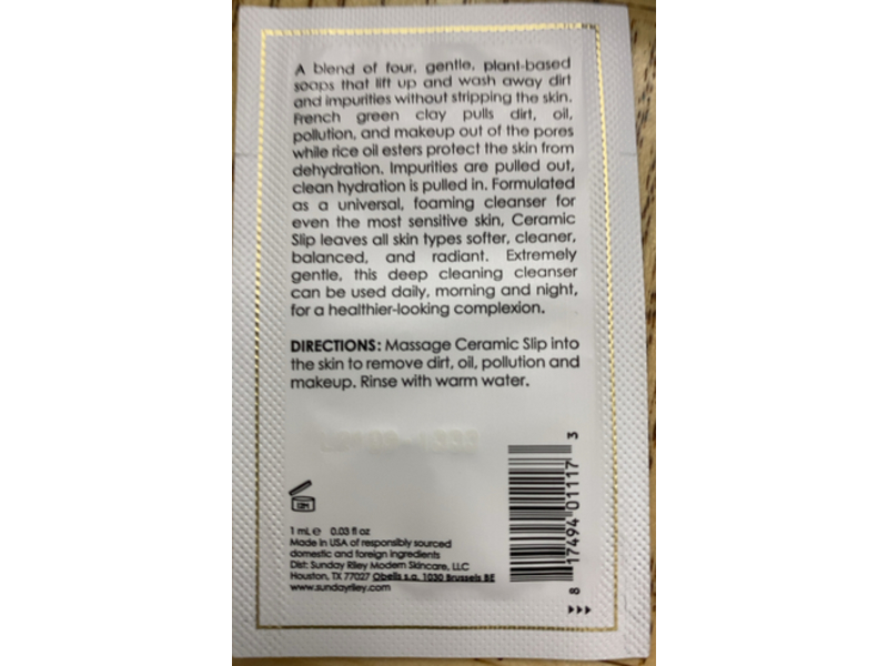 Sunday Riley Ceramic Slip Cleanser, 0.03 fl oz/1 mL