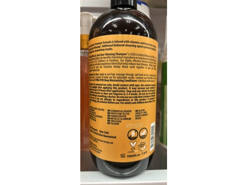 Pura d'or M.D. Anti-Hair Thinning Shampoo, 24 fl oz/709 mL