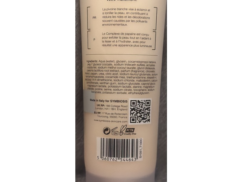 Symbiosis London Enlighting & Exfoliating Cleansing Gel, White Peony + Papain Complex, 3.38 fl oz/100 mL