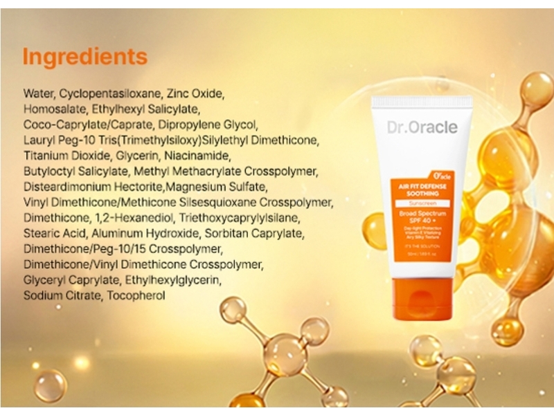 Dr. Oracle Air Fit Defense Soothing Sunscreen, SPF 40+, 1.69 fl oz/50 mL