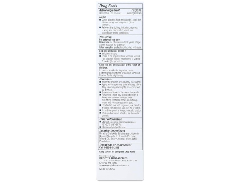 Rugby Antifungal Cream Usp, 1.6 oz/45 g