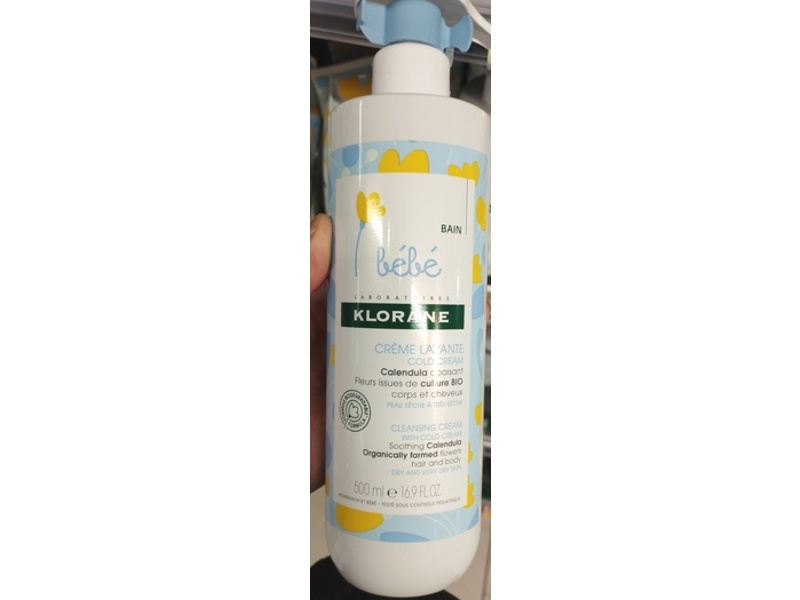 Klorane Baby Cleansing Cold Cream, Soothing Calendula, 16.9 fl oz/500 mL