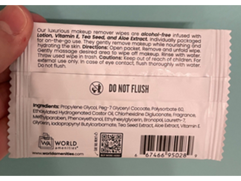 World Amenities Makeup Remover Wipes, Vitamin E, 25 Count