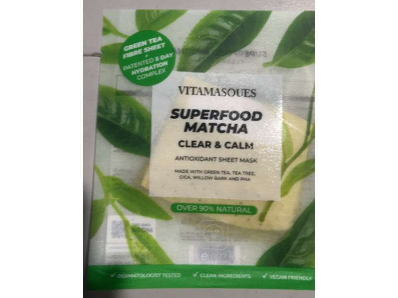 Vitamasques Superfood Matcha Antioxidant Sheet Mask, Green Tea, Count 1