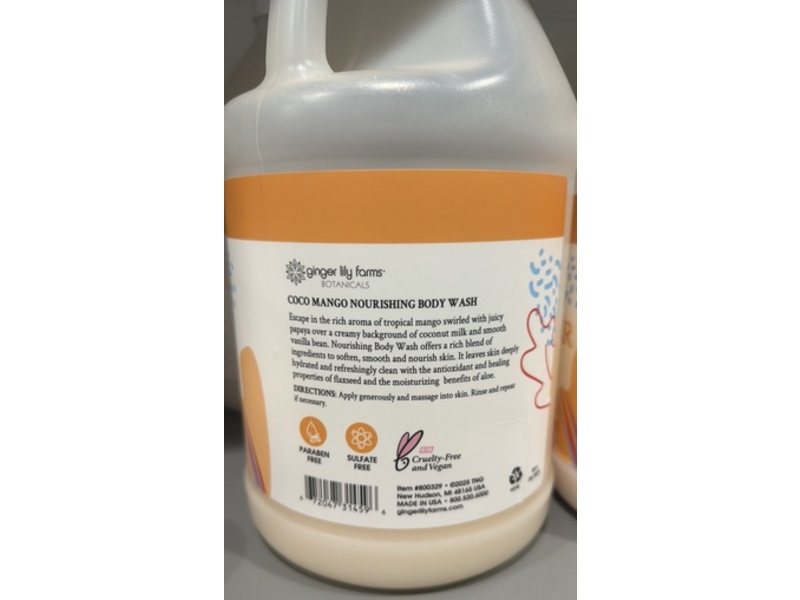 Ginger Lily Farms Nourishing Body Wash, Coco Mango, 128 fl oz/3.78 L