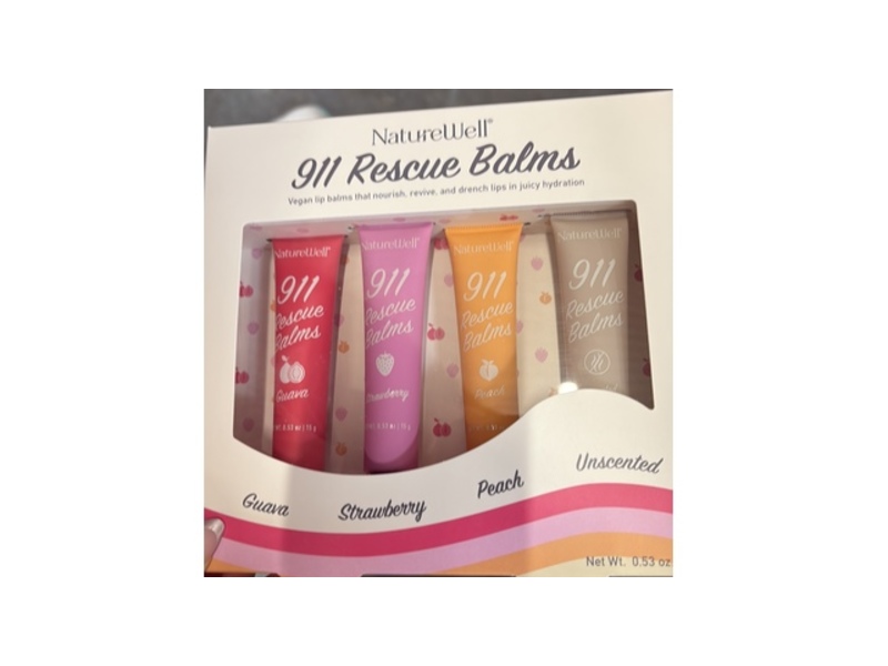 Naturewell 911 Rescue Balms Set, Guava, Strawberry, Peach & Unscented, 0.53 oz/10 g