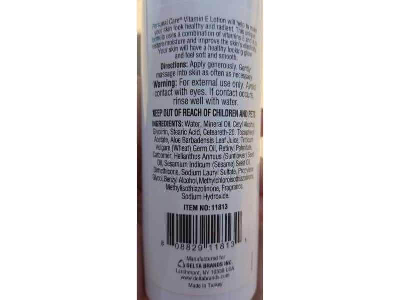 Personal Care Moisturizing Skin Care Lotion, Vitamin E, 4 fl oz/118 mL
