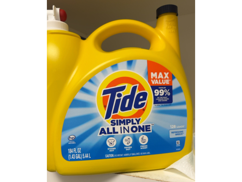 Tide Simply All-in-One Laundry Detergent, Refreshing Breeze, 128 Loads, 184 fl oz/5.44