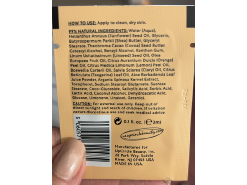 UpCircle Face Moisturizer, Vitamin E + Aloe Vera, 0.1 fl oz/3 mL