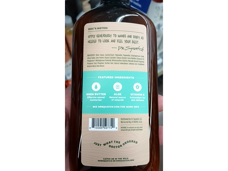 Dr. Squatch Men's Natural Moisturizing Lotion, Coconut Castaway, 10.0 fl oz/295 mL