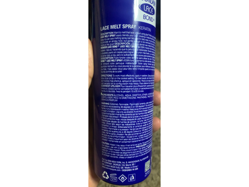 Ebin Wonder Bond Lace Melt Aerosol Spray, Keratin, 6.08 oz/180 mL