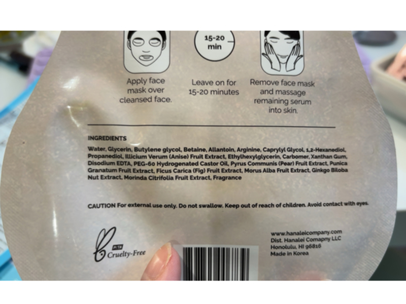 Hanalei Moisturizing Face Mask, Pear, 0.81 oz/23 g, 1 Count